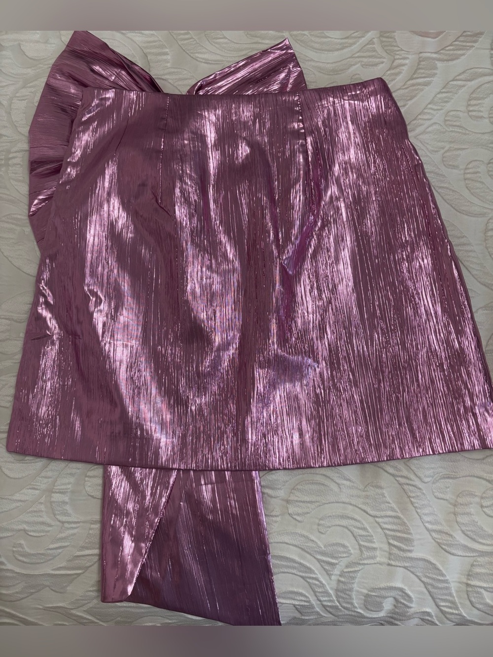 NWOT Tuckernuck Hyacinth House Pink Metallic Plisse Brenna Bow Mini Skirt Size S - Picture 8 of 10